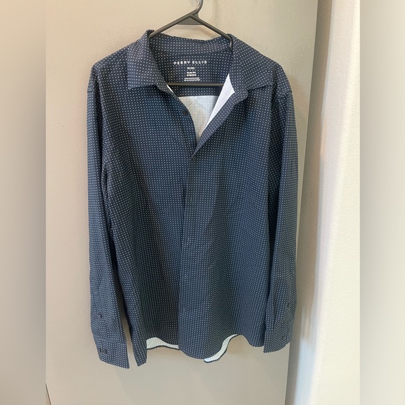Perry Ellis | Shirts | Perry Ellis Mens Slim Fit Dress Shirt Dark Navy ...